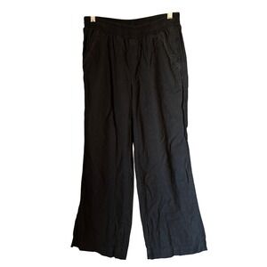 Briggs Women's Black Linen Blend Medium Wide Leg Pants Elastic Waist Coastal EUC